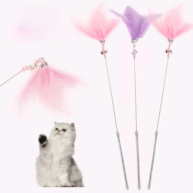 

Pet Cat Teasing Stick Pompom Feather Accessories Funny Kitten Interactive Toys For Household Animals Cats Entertainment