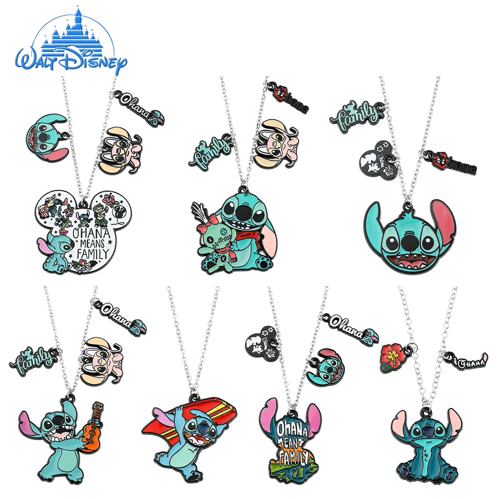 

Disney Lilo And Stitch Enamel Necklace Ohana Means Family Pendant Neck Chains Funny Anime Cartoon Fashion Jewelery For Friends