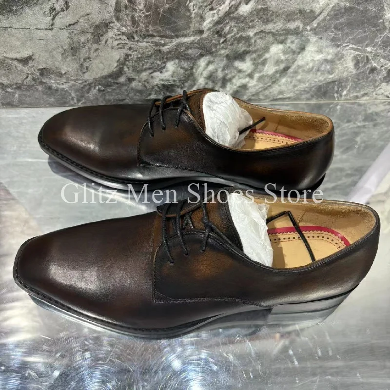 Коричневые искусственные мужские маленькие лоферы с квадратным носком на