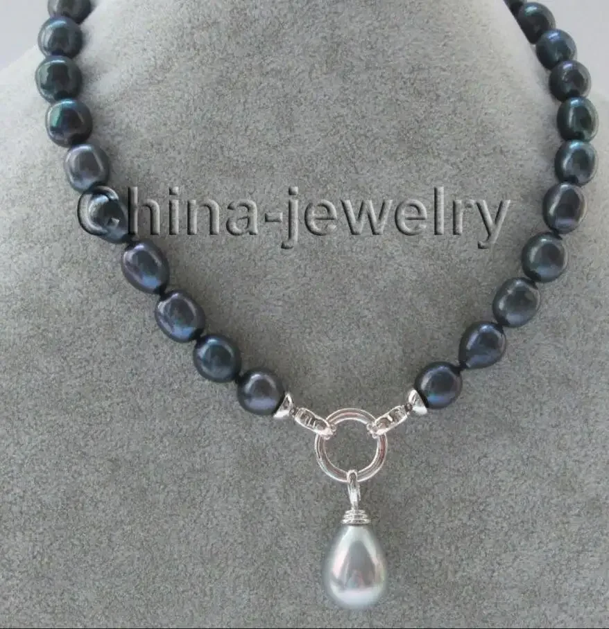 Ожерелье из черного пресноводного жемчуга в стиле барокко диаметром 18 дюймов