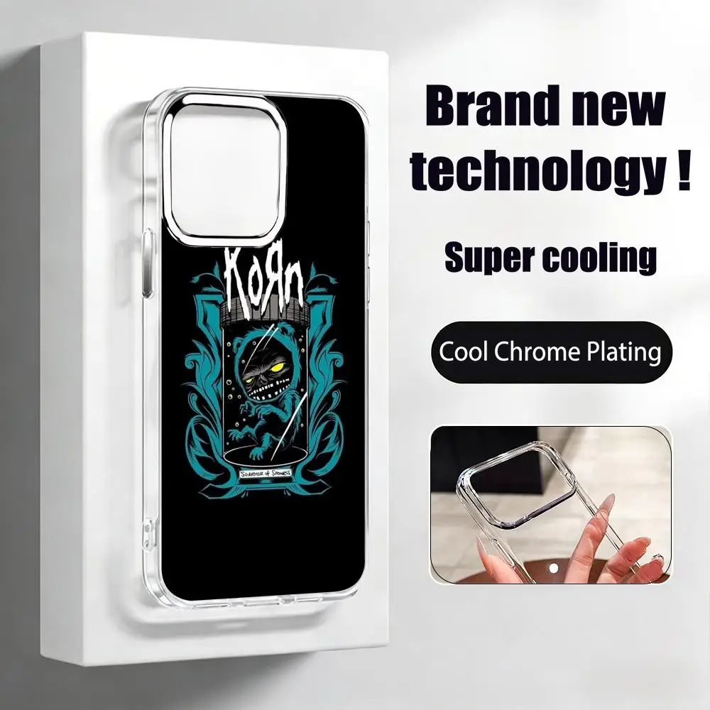 Популярный чехол для телефона с изображением группы Korn для iPhone 17 Air, 16, 15, 14, 13, 12, 11 Pro Max Plus, с хромированными кнопками и прозрачным кольцом для камеры (art.: 3920daa08229f) - 3920daa08229f