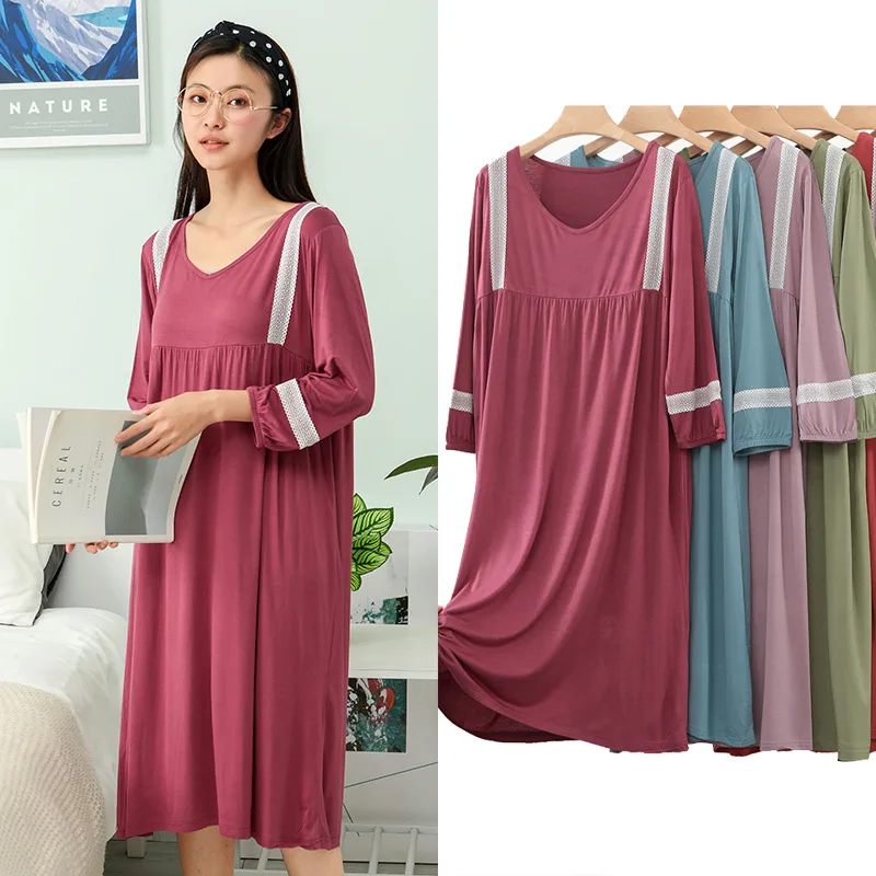 Fdfklak Summer Modal Leisure Nightgown For Women Soft Sleep Dress O-Neck Nightwear Lingerie Fashion Gowns Lady Sleepdress