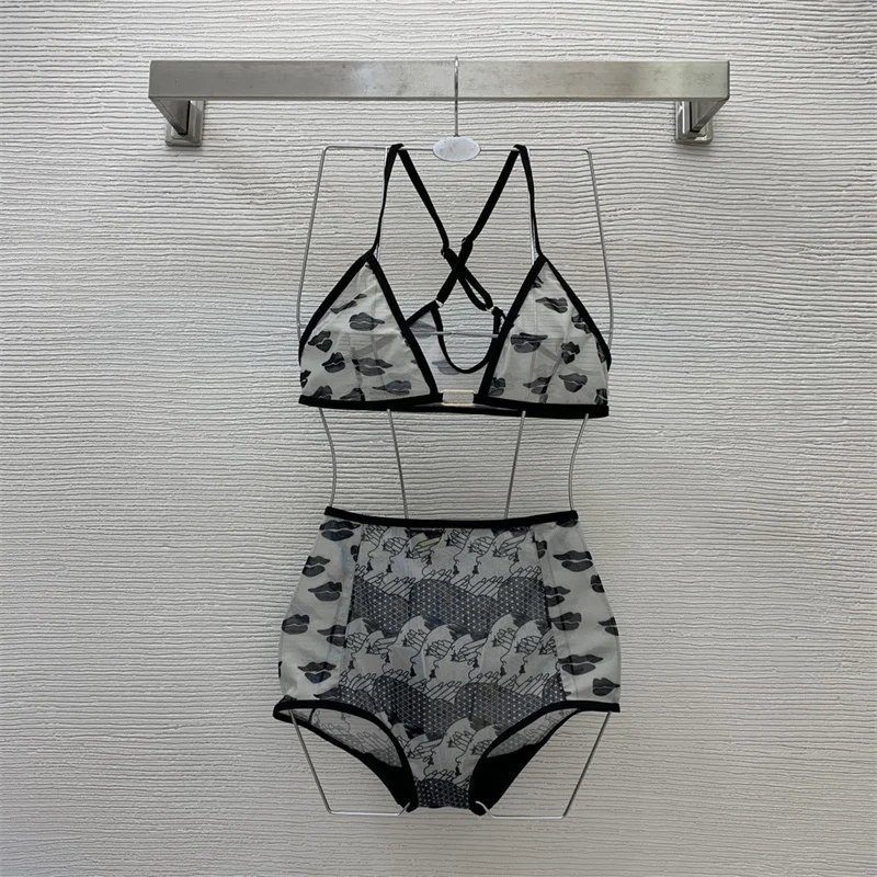 

Women Bikini Split Swimsuits Neck-tied Hot Sexy Beach Style Backless Translucent Fabric with Artistic Patterns 2022 Summer