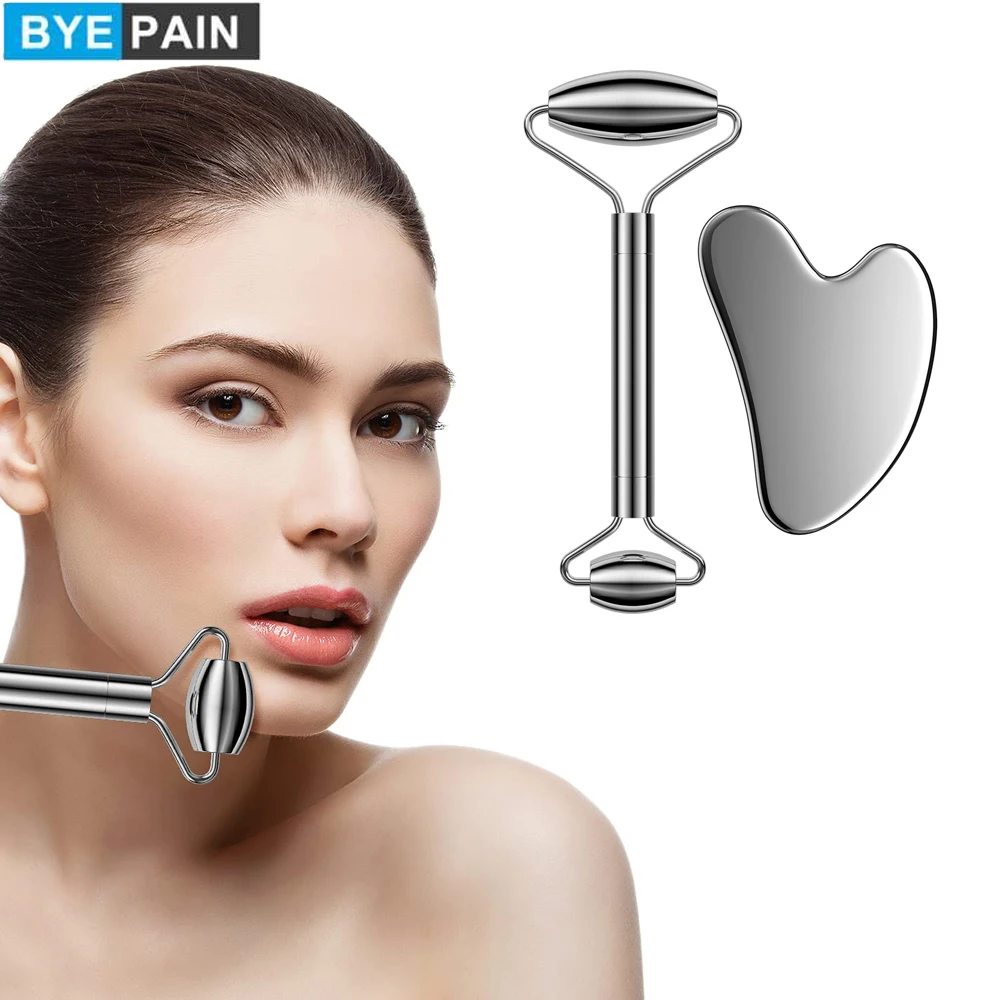 

Stainless Steel Scraper Facial Massage Gua Sha Tool Kit Skin Care Roller Face Lift Anti-Aging Skin, Relieve Wrinkles & Puffiness