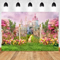 spring deamy fairy tale wonderland castle flower easter backdrop baby birthdy party photography background photo studio banner