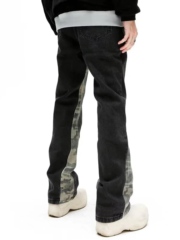 American Retro Stitching Camouflage Jeans Men's Comfortable Loose Jeans VIBE Style Micro -flared Pants Long Pants Men's Clothing