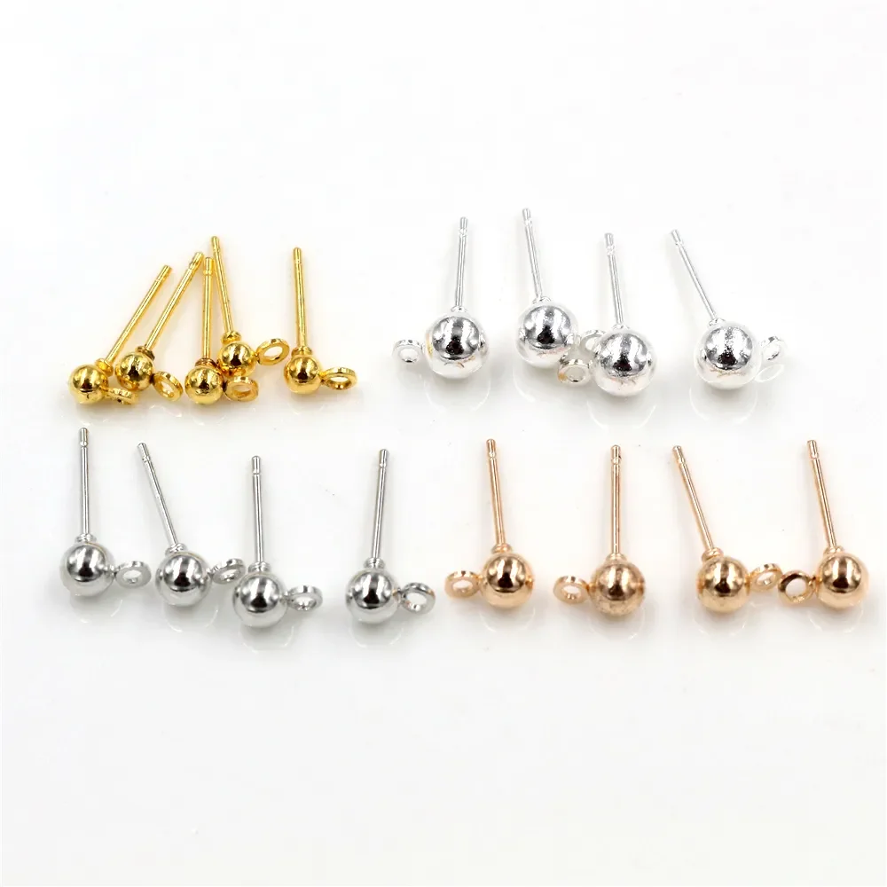 3/4/5mm 6 Colors Pin Findings Stud Earring Basic Pins Stoppers Connector For DIY Jewelry Making Accessories Supplies