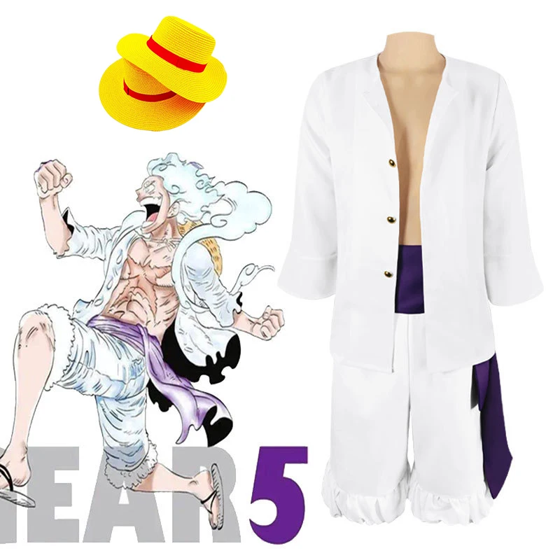 Gear5 Luffy косплей костюм один ПИС обезьяна д Луффи Кепка ВАО страна солнце бог Ника