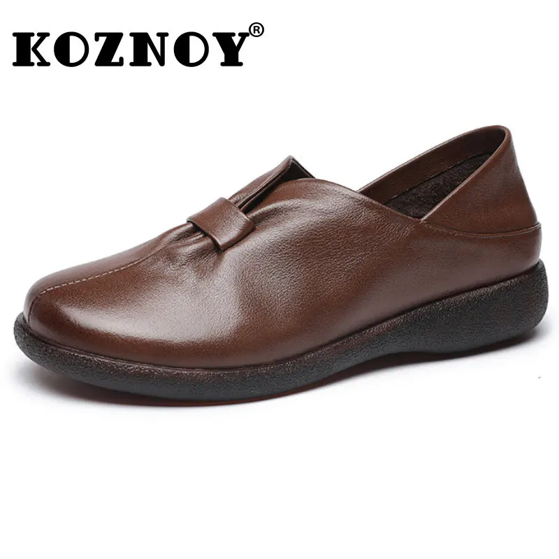 

Koznoy 3cm New Ethnic Cow Genuine Leather Summer Ladies Comfy Slip on British Wind Ladies Flats Oxfords Loafers Mary Jane Shoes