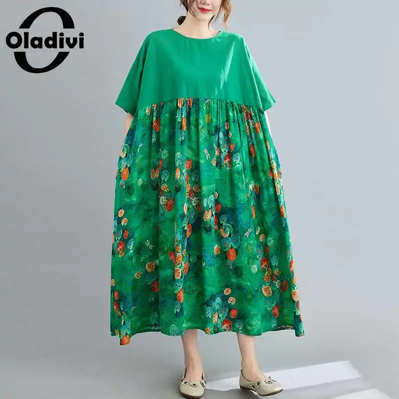 

Oladivi летняя Праздничная пляжная одежда большого размера, макси длинное платье в стиле бохо, женское модное повседневное свободное платье с принтом, туника, халат 8908