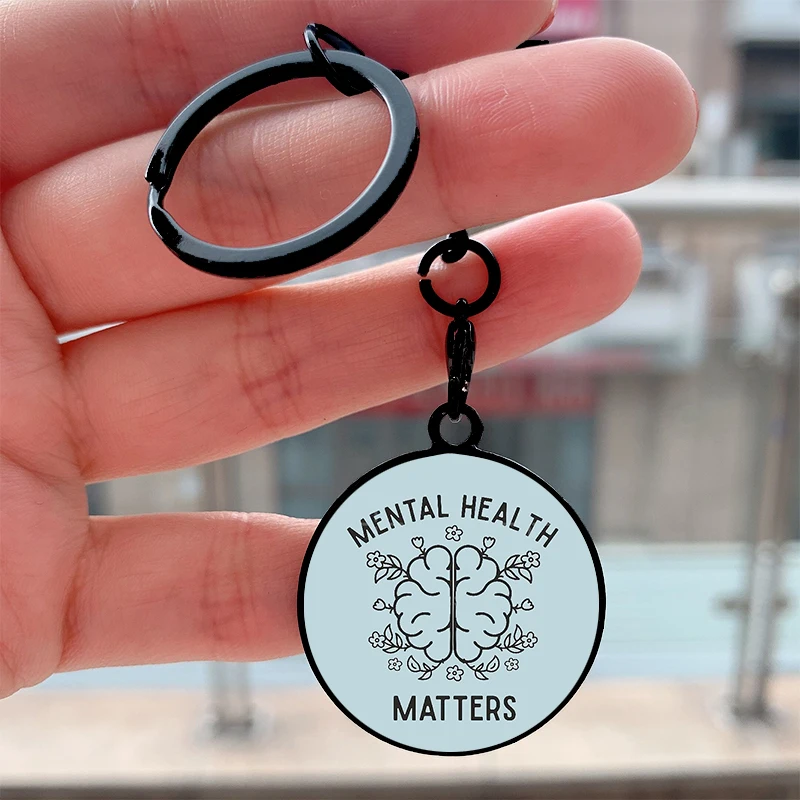 

Fashion Brain Mental Health Matters Cool Key Tag Motorcycles Cars Backpack Chaveiro Keychain For Friends Key Ring Accessories