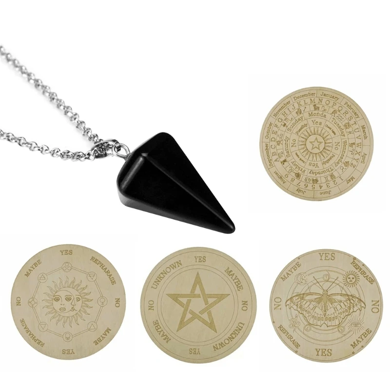 

Divination Energy Carven Plate Witchcraft Pendulum Board with Moon for Sun Stars