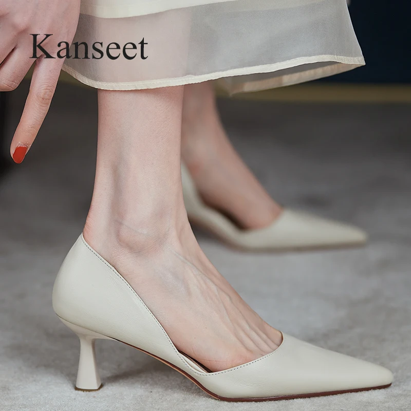 

Новинка 2022, женские туфли-лодочки Kanseet, коричневые вечерние туфли ручной работы из бычьей кожи с квадратным носком, женская обувь на высоком каблуке, размер 40