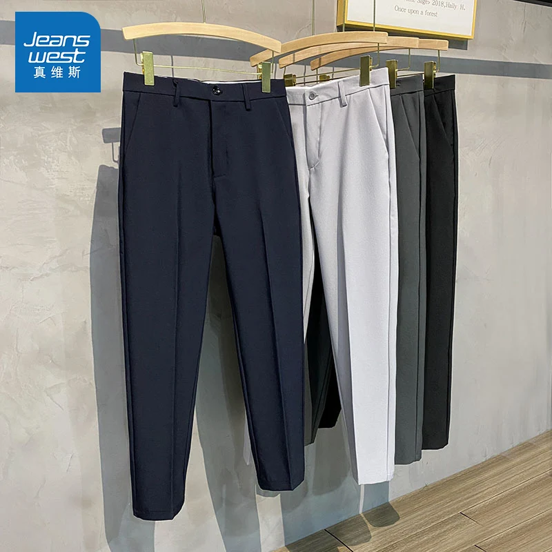 Zhenvis Suit Pants Boys 2024 Autumn and Winter Fleece-lined Loose Capri Suit trousers Men's Casual Long