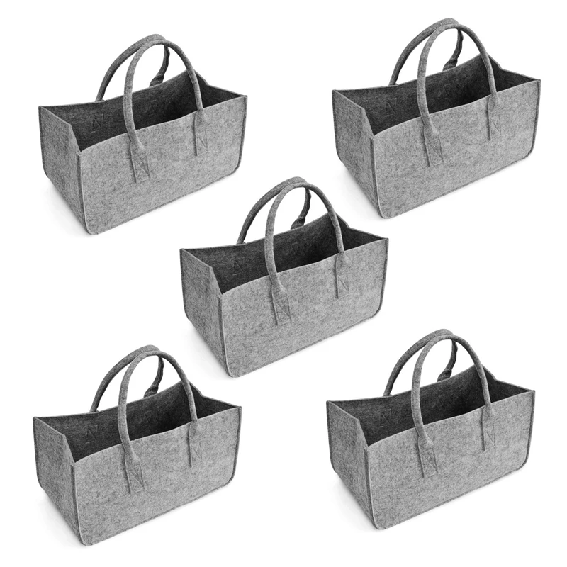 

5X Felt Purse, Felt Storage Bag Large Capacity Casual Shopping Bag - Gray