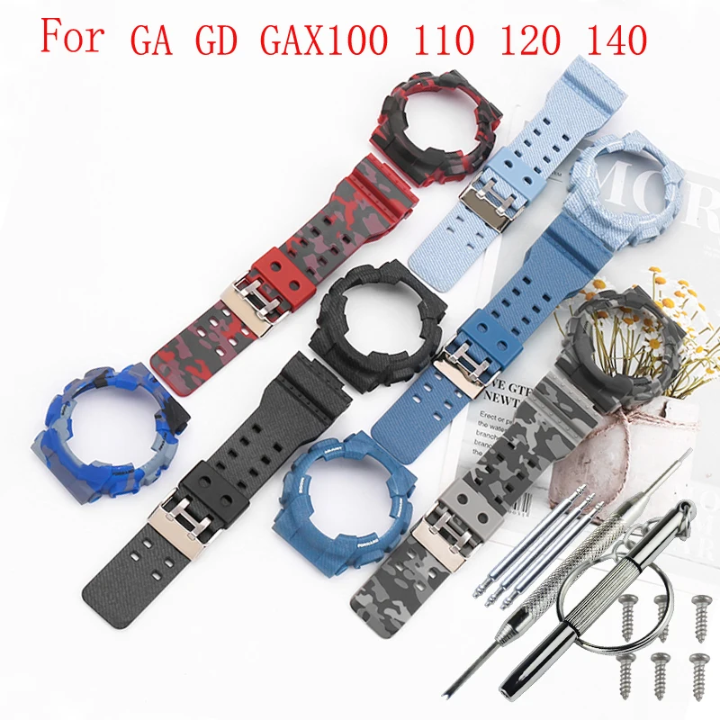 Camo Rubber Resin strap case for Casio G-shock GA110 100 120 140 GD GLS GAX Sports Waterproof Watch strap Accessories Buckle