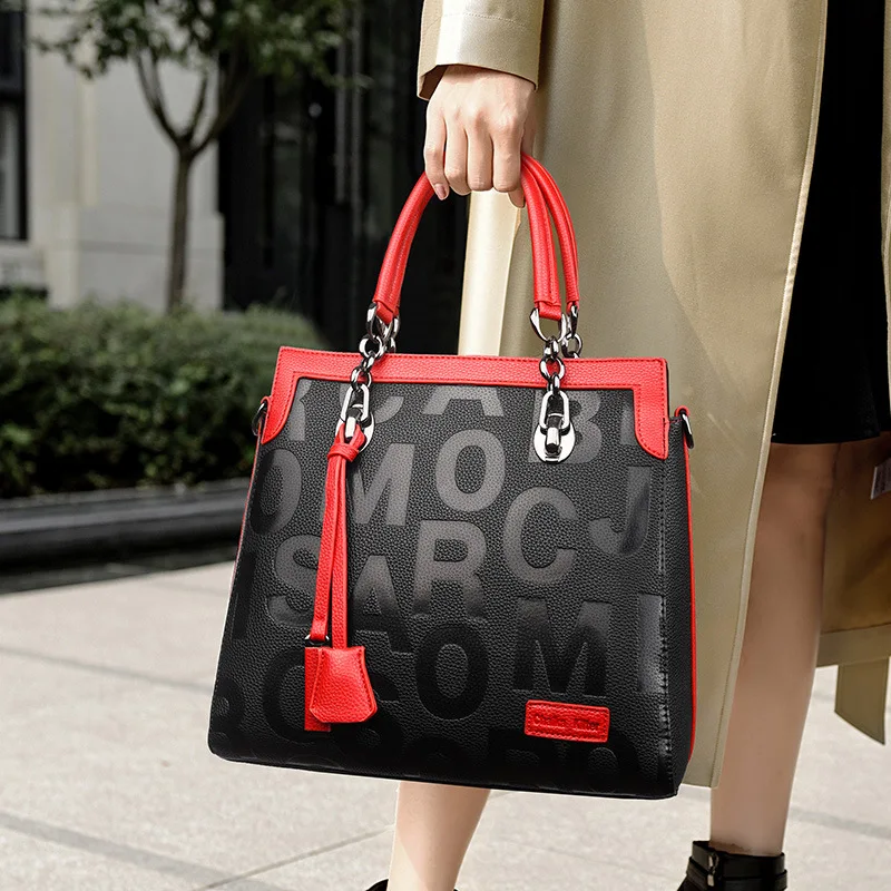 2022 Women Fashion Pressed Letter Handbags Woman PU Bag Work Office Bag Ladies Cross Body Bags Briefcases