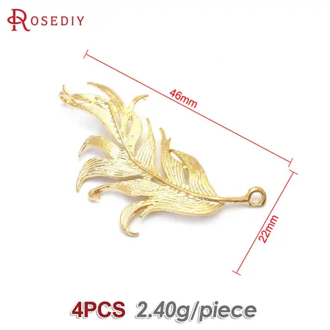 4 шт., 18-каратное золото, латунные подвески с большими перьями, подвески, высокое качество, принадлежности для изготовления ювелирных изделий своими руками, ожерелье, аксессуары для женщин