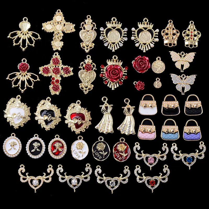 

10Pcs Alloy Crystal Rhinestone Flower Scepter shape Pendant Button Ornaments Bag Earrings Choker DIY Jewelry Accessories