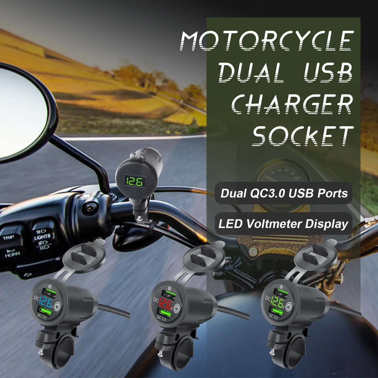 

Motorcycle Charger Waterproof Fast Power Adapter Dual QC 3.0 USB Charge Voltmeter with Switch For Mobile Motorcross I0A3