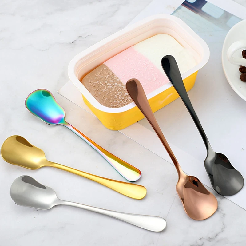 

Spoon Stainless Steel Square Dinner spoons Rice Dinnerware Child Long Handle Drink Spoon for Ice Cream Dessert Salad