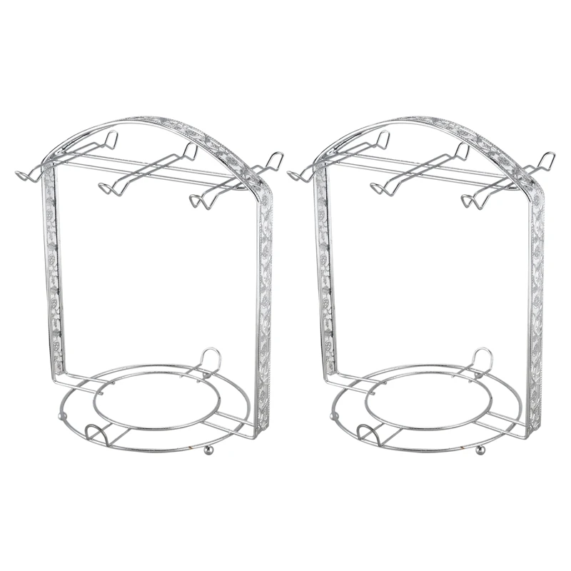 

2X Silver Plating Coffee Cup Hob Cup Dish Rack Can Hang Most 6 Cups And Saucers Metal Stand Holder