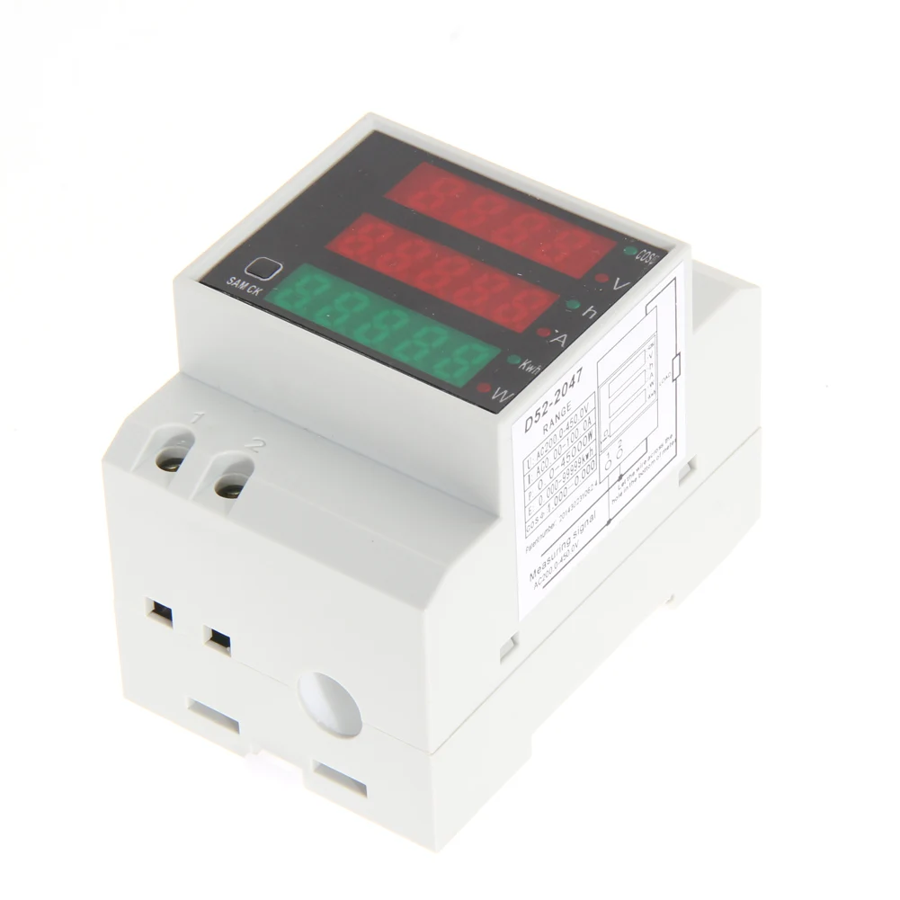 

D52-2047 DIN-Rail Multi-Function Digital Meter Measuring AC Power Time Current Voltage Power Factor LED CT100A