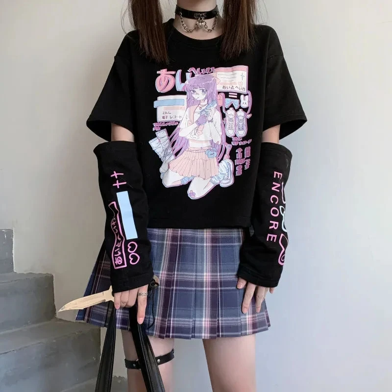

Японская футболка с коротким рукавом и шитьем Jk, женская нижняя рубашка, темно-Черная Женская одежда, топ на весну и лето