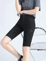 black ripped denim pants jeans short women sexy tight fitting holes summer high waisted high elastic riding cycle shorts pants