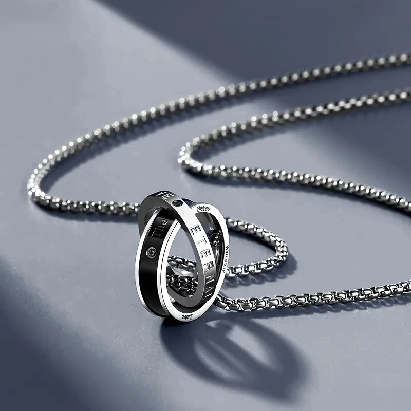 

JEWELRY love's Titanium Stainless Steel Couple Necklace, Women/ Men's Circle Pendent with free chain, 832
