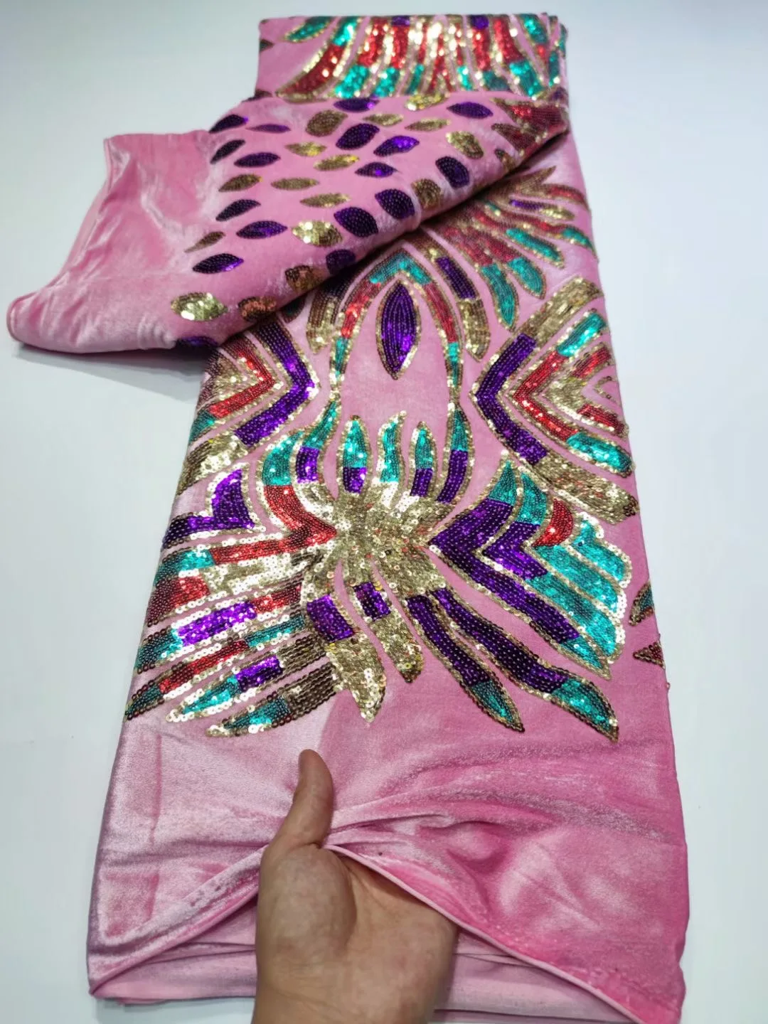 

Multicolor Sequins Embroidery African Lace Fabric High Quality Nigeria Velvet Lace Fabric French Mesh Lace For Wedding Party