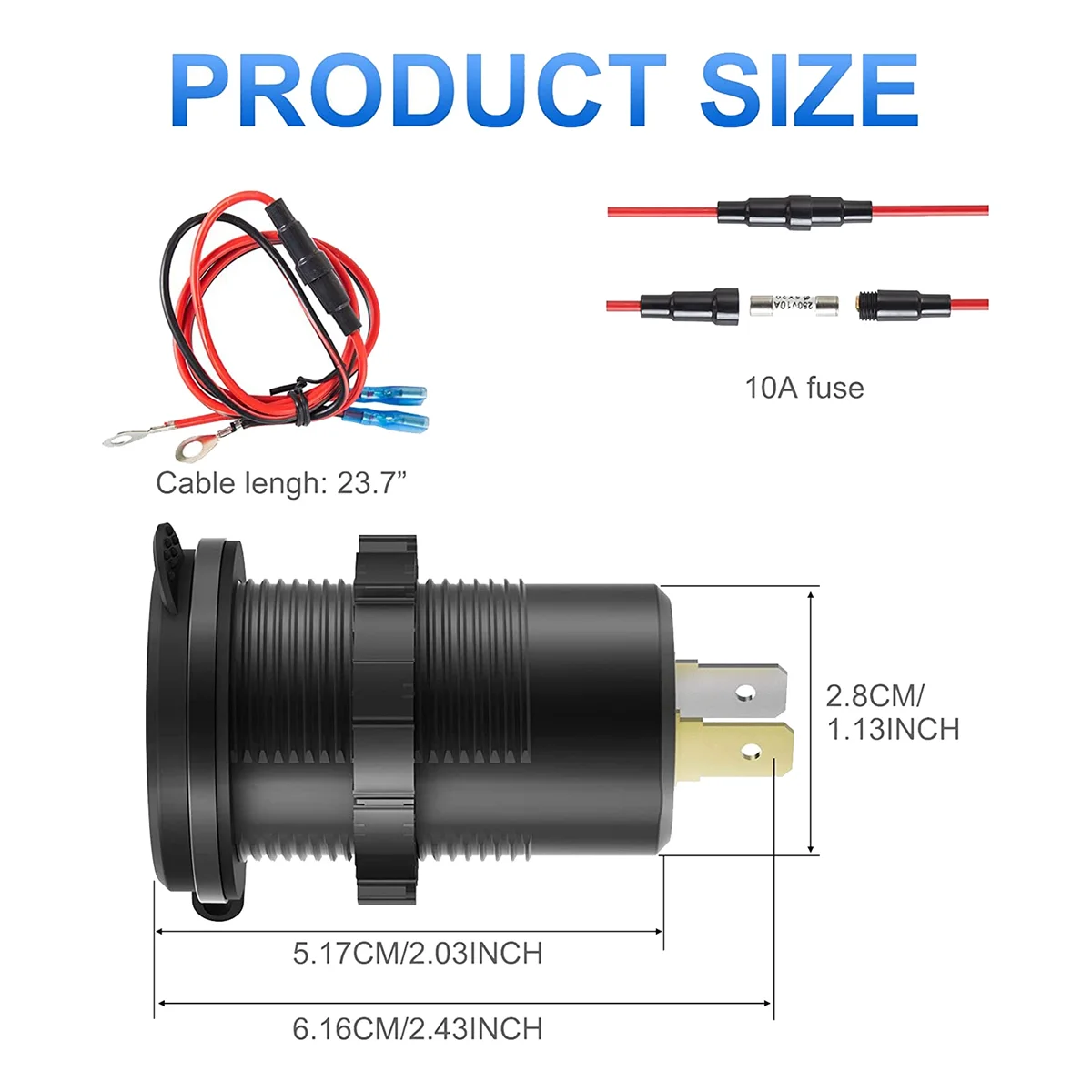 

12V USB Car Charger Adapter Dual PD USB-C Car USB Port Socket with Power Switch, Fast Charge for Car Boat RV Marine ATV