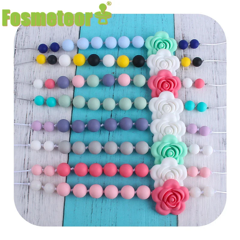 

Fosmeteor Rose Flower Food Grade Silicone Nursing Teething Baby Chew Necklace and Teether Bracelet Newborn Baby Teeth Gift