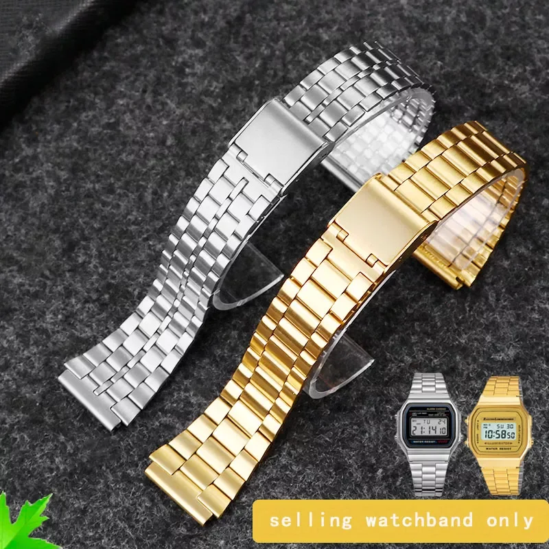 Ремешок из тонкой стали для часов CASIO a158 / a159 A168 /a169 /b650 /aq230/ 700 маленькие золотые