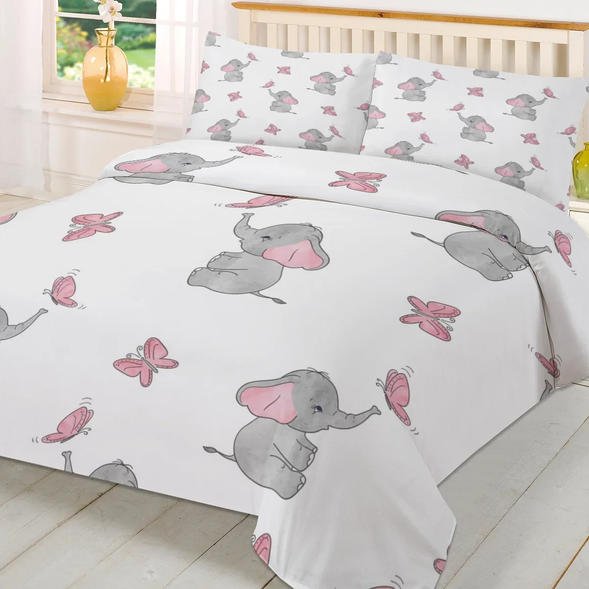 Милый мультяшный слон розовая бабочка комплект пододеяльников из 3 предметов с