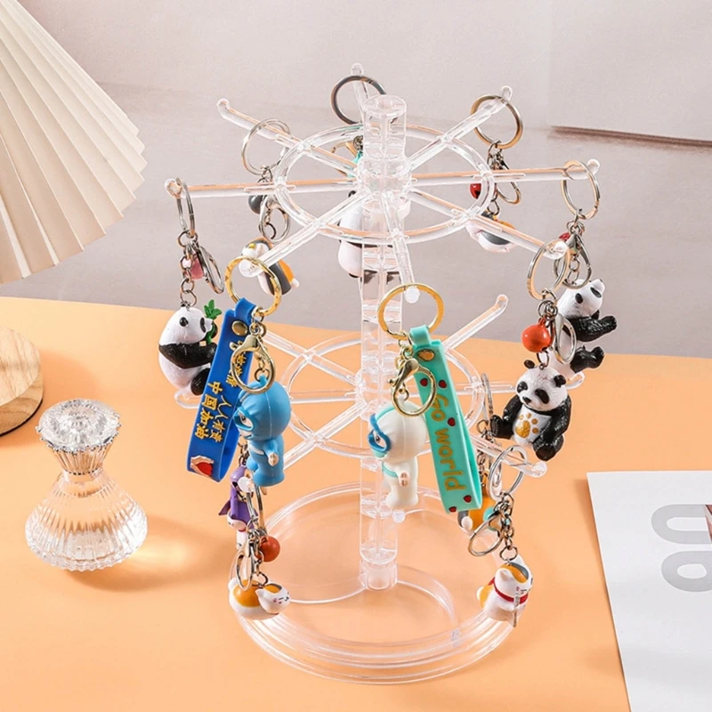 

2 Tire Necklace Keychain Shelf Trinkets and Pendants Display Storage Rack Countertop Acrylic Rotating Jewelry Rack 066C