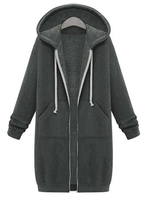 2022 Long Hoodie Women's Zipper Coat Pocket Jacket Plus Size Fall Winter