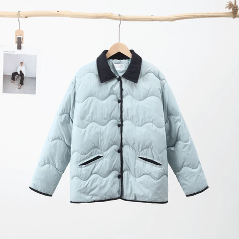 Корейская стеганая куртка, пуховики, женские свободные куртки с длинным рукавом, отложным воротником и пуговицами, зимние плотные теплые пальто с вставками