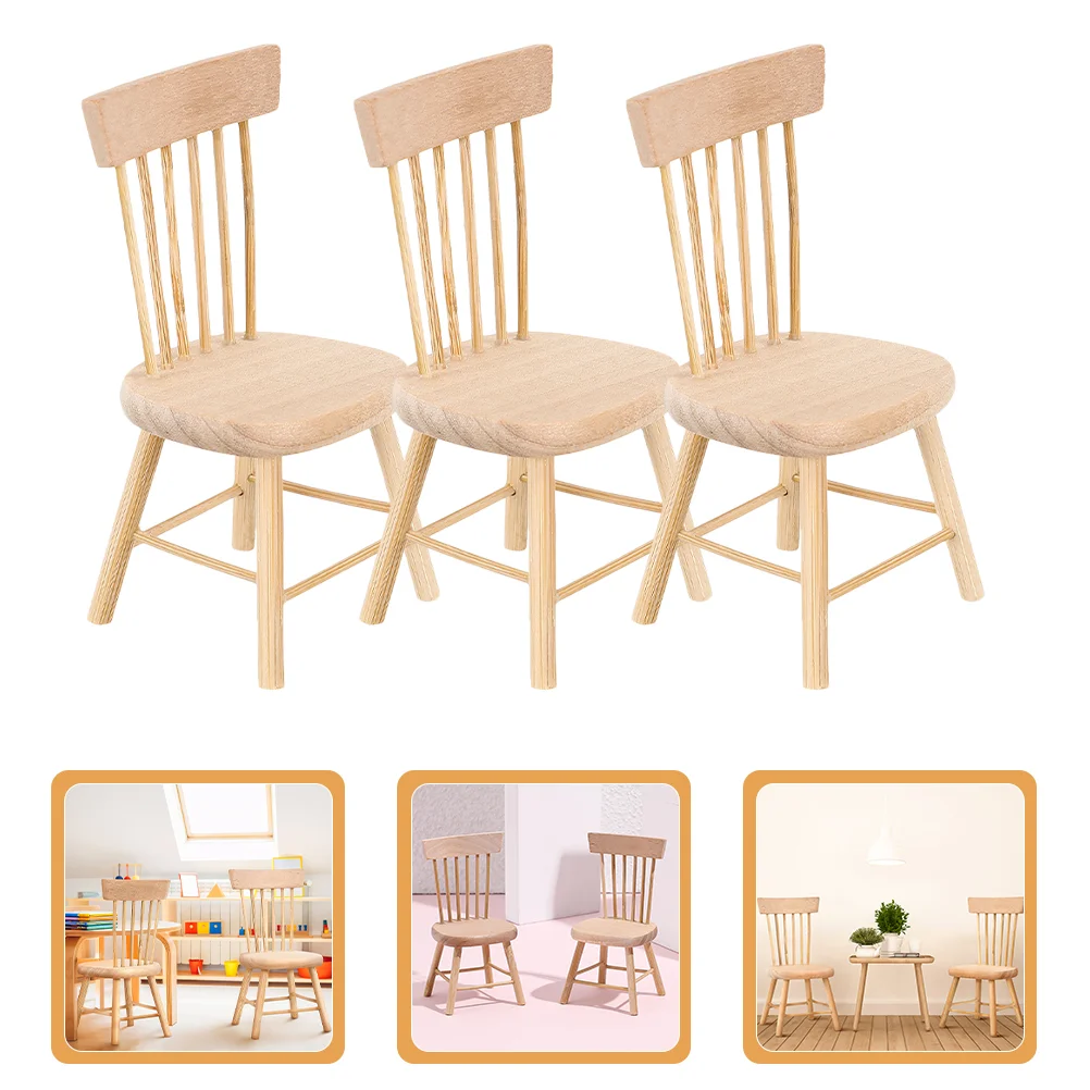 

3 Pcs Dollhouse Chair Mini Toys Decorations Decorate Accessories Wood Miniature Furniture Chairs Beach