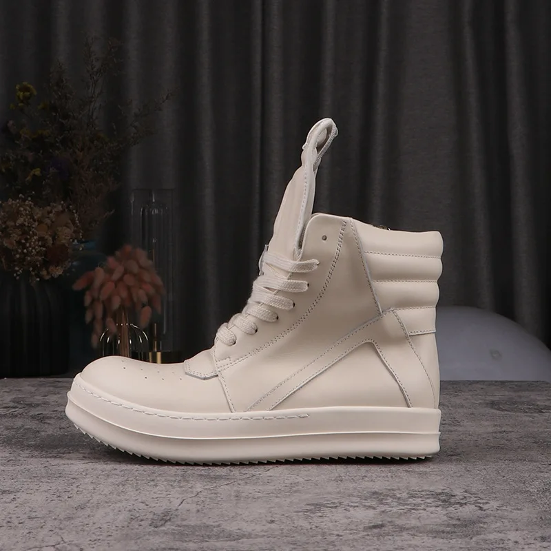 

Rick High Top Casual Shoes Men's RO Owens Leather Boots Men's Inverted Triangle Board Shoes Women's Sneakers