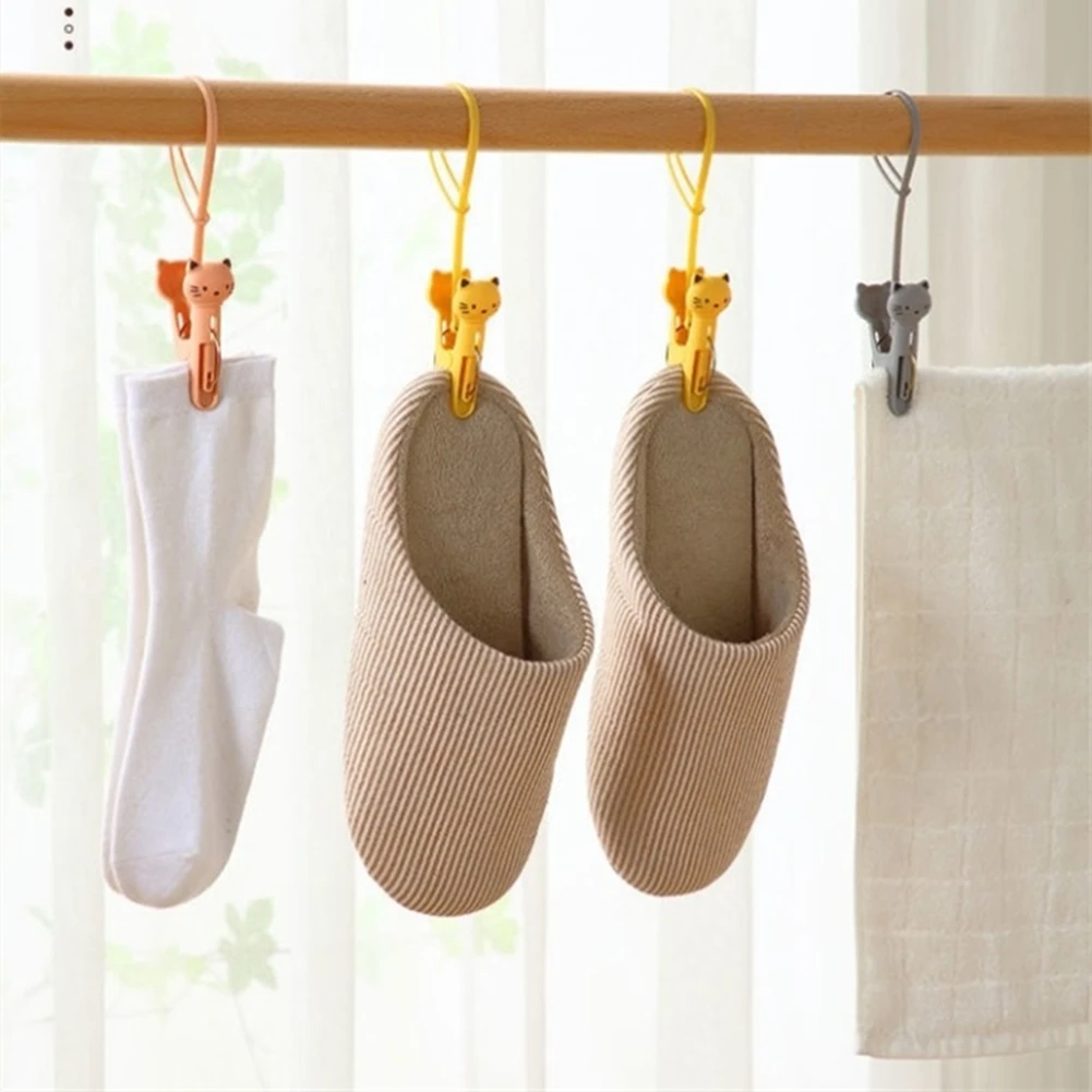 

6 Pcs Plastic Clothespins Hooks Laundry Clips Travel Portable Bra Socks Hanger Pegs Racks Anti Wind Socks Clips Hooks