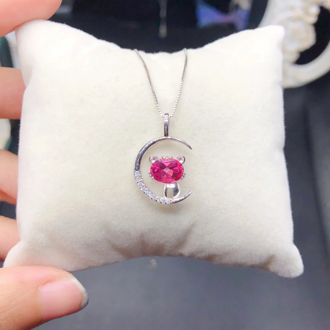 Ожерелье из натурального топаза серебро 925 пробы розовый драгоценный камень 6x8 мм