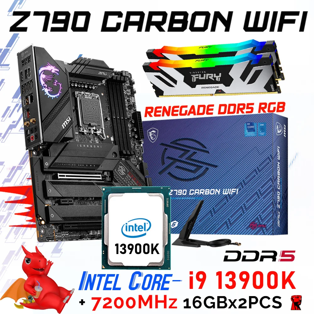 

MSI MPG Z790 CARBON WIFI Intel Z790 Mainboard Combo i9 13900K LGA 1700 Processor Kit Kingston DDR5 RAM 7200MHz 32GB RGB New ATX