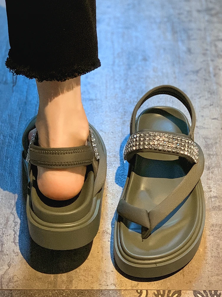 

Women's Shoes Sandals 2022 Summer New Fashion Retro Flash Drill Thick Bottom Non-slip Casual Beach Shoes