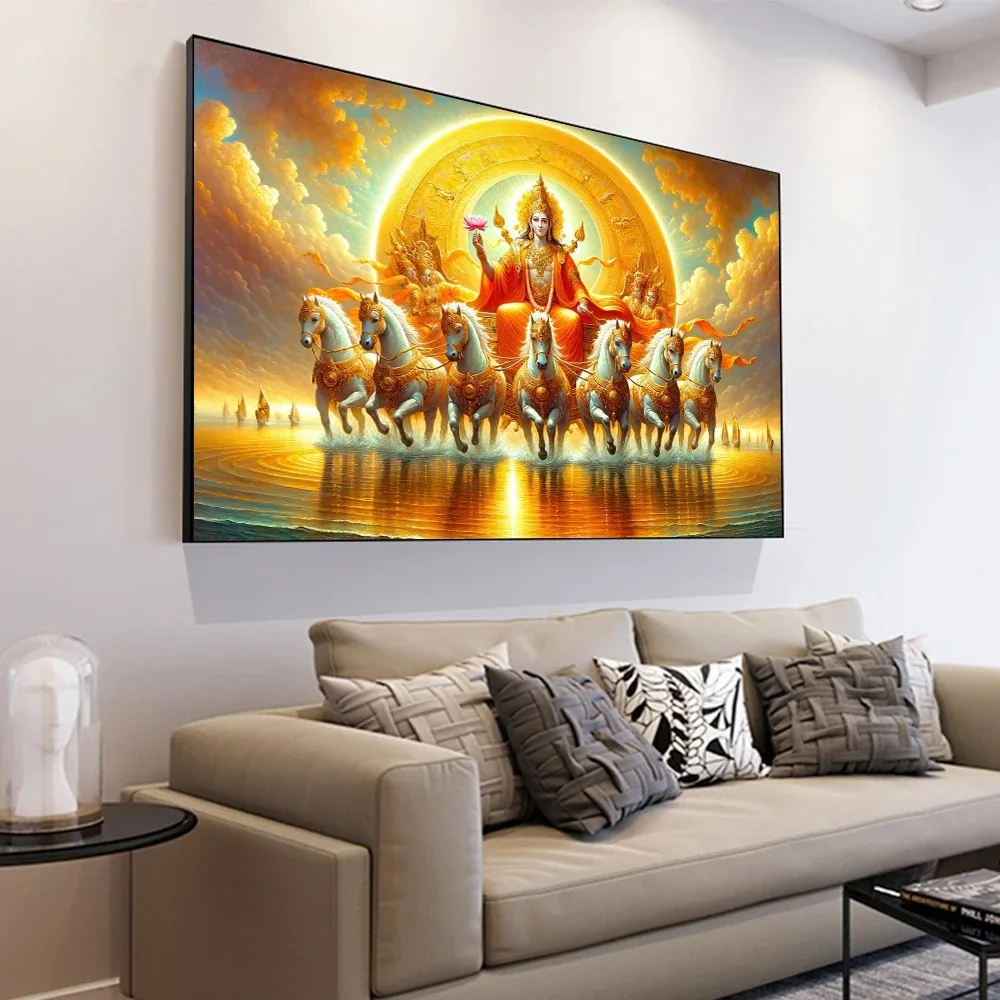 Индийский золотой религиозный постер с принтом Бога Золотая доспеха Лошадь