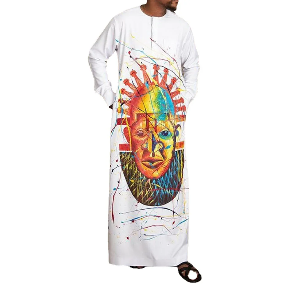 Ethnic Men's Long Shirt Casual Ordinary White Muslim Robe