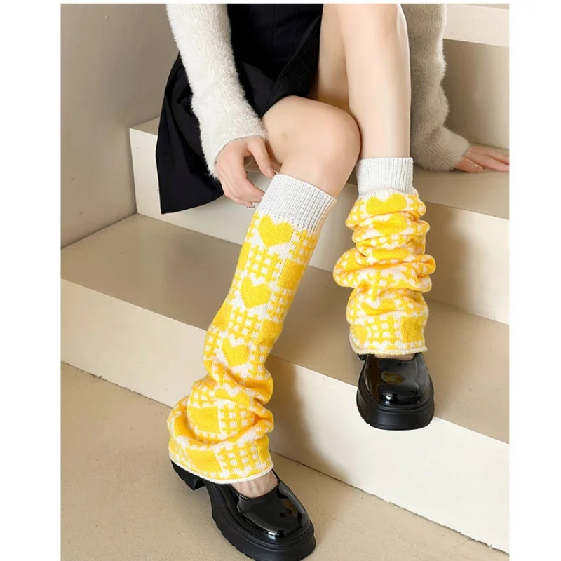 Kawaii милые вязаные гетры с сердечками женские длинные носки до колена Harajuku ретро