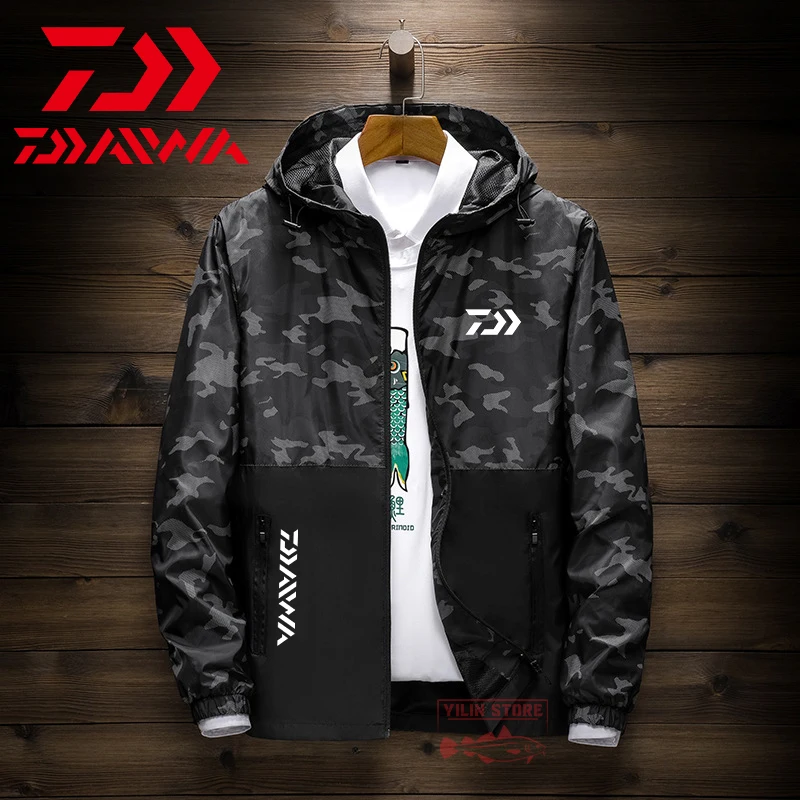 

2022 Daiwa Spring Summer Long Sleeve Fishing Jacket Men Fashion Fishing Jacket Outdoor Hooded Windbreaker Zipper Fishing Hoodie