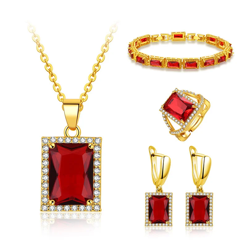 

Женский Свадебный комплект из колье, серёг и кольца, прямоугольный циркон, JS913