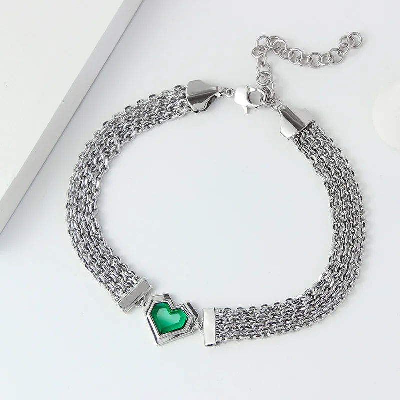 

LONDANY ожерелье с зеленым стеклянным драгоценным камнем ожерелье-чокер небольшое дизайнерское ожерелье высокого класса выдержанная цепочка ...